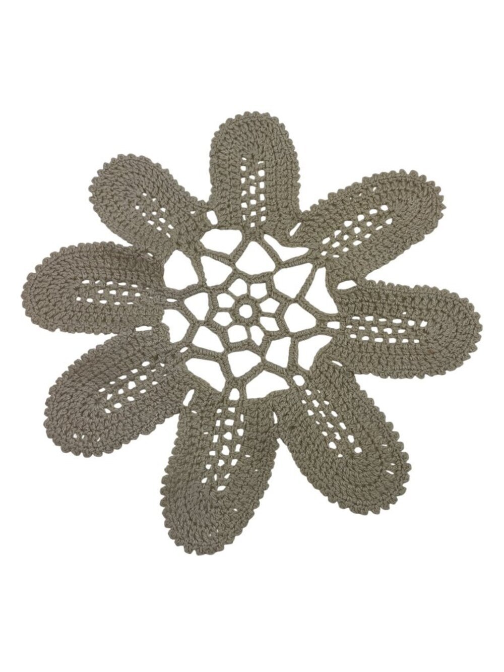 Handmade Crochet Flower Doily In Beige 11" Diameter Vintage Home Décor Accent